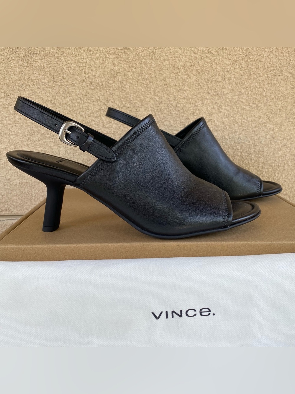 Vince “Jana” Black Leather Slingback Heeled Sandal